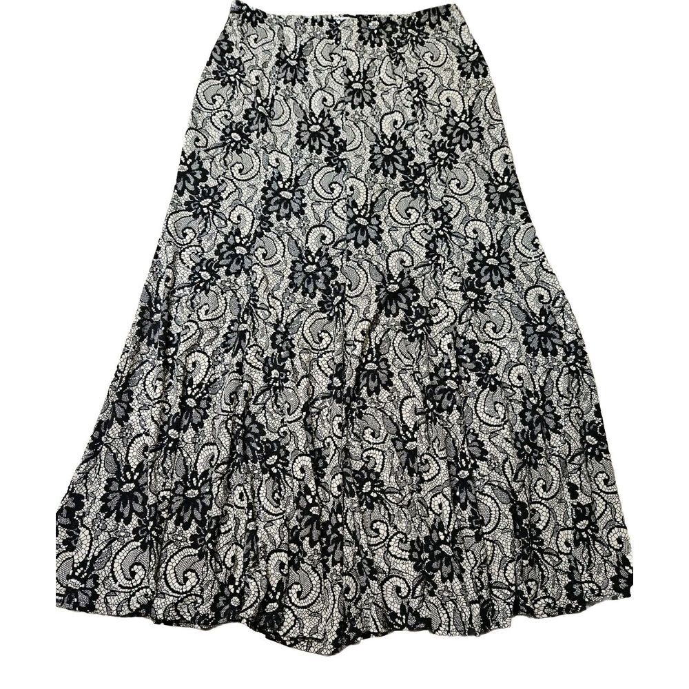 Joseph Ribhoff Maxi Skirt Fit And Flare Elastic Waist Stretch Lace Print Size 12 - Picture 2 of 6